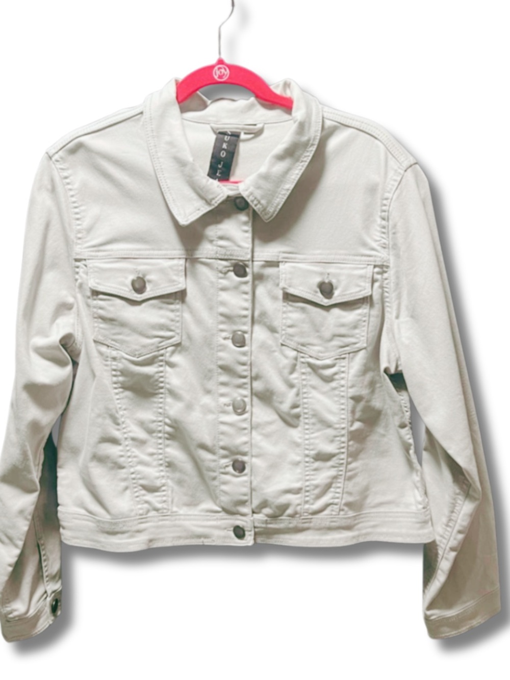 Cream Denim Jacket with Button-Front - Classic Trucker - Picture 2 of 9